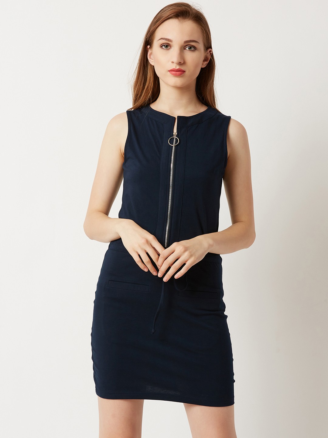 

Miss Chase Women Navy Blue Solid Sheath Dress