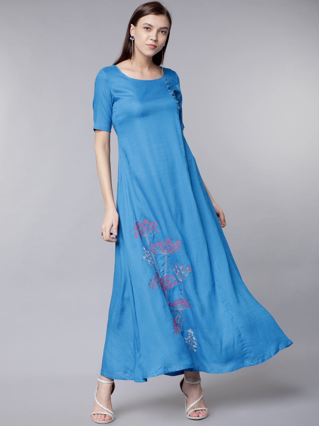 

Vishudh Women Blue Self Design Maxi Dress