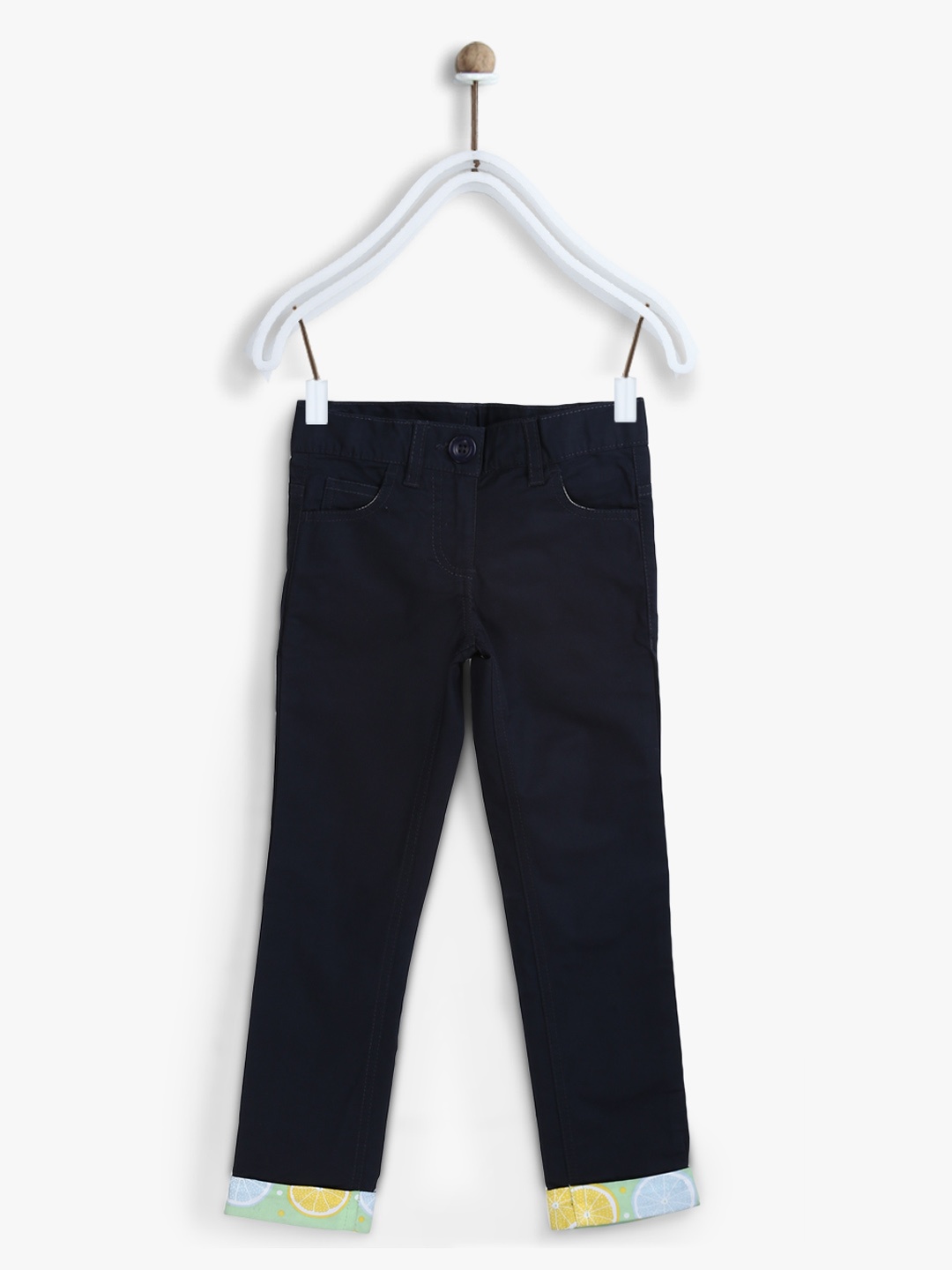 United Colors of Benetton Girls Navy Blue Regular Fit Solid Regular Trousers