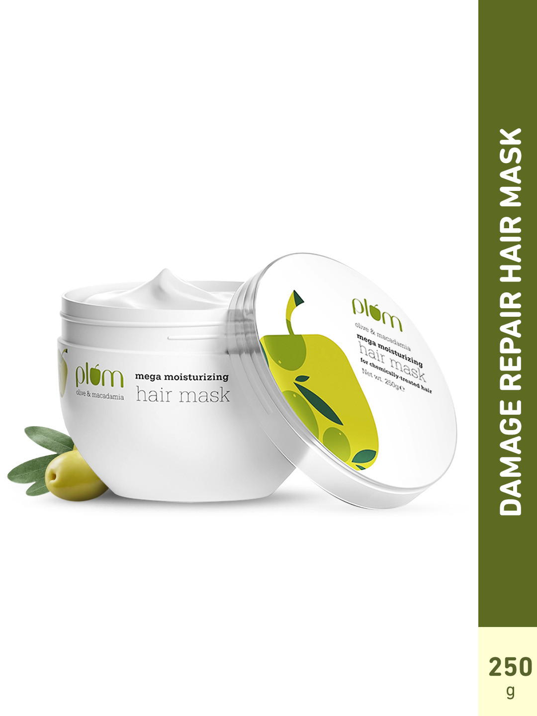 

Plum Olive & Macadamia Mega Moisturizing Hair Mask For Damaged Hair - 250g, Green