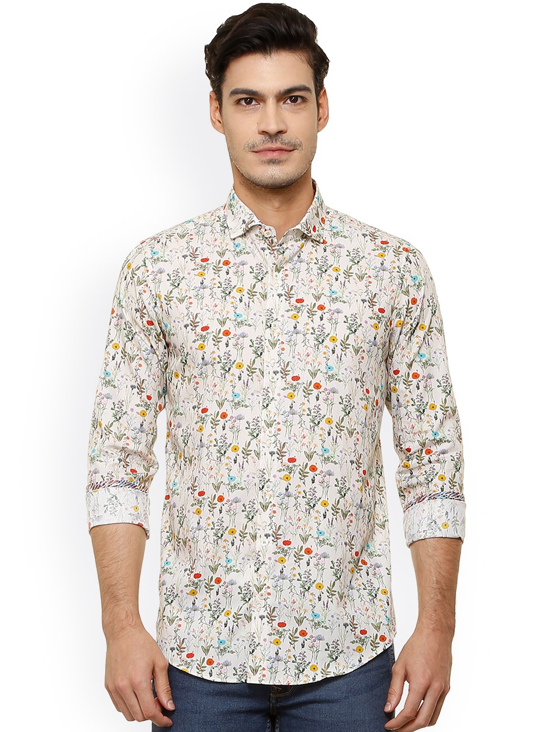

SIMON CARTER LONDON Men Cream-Coloured Slim Fit Printed Casual Shirt