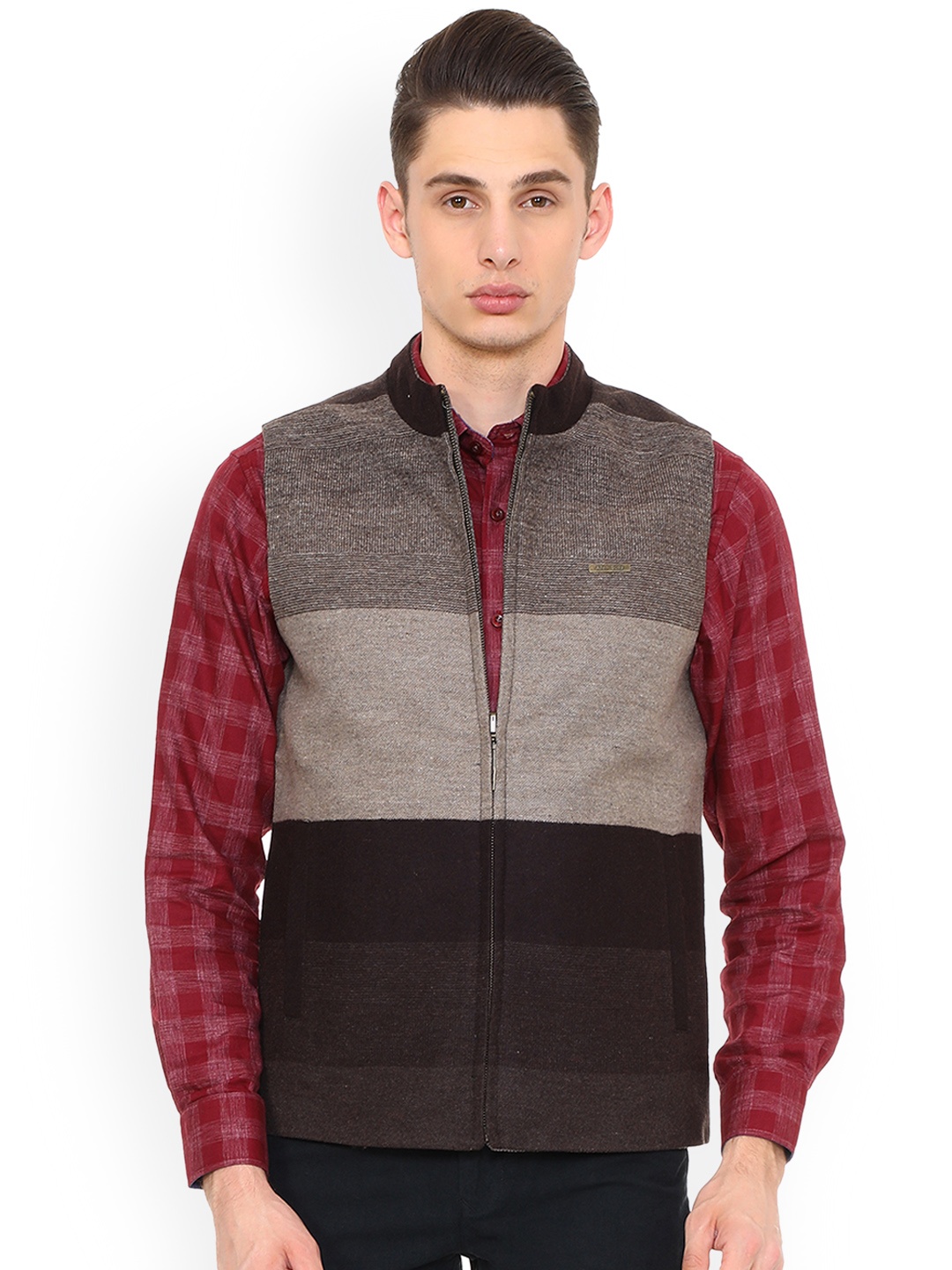 

Allen Solly Men Brown Colourblocked Reversible Open Front Jacket