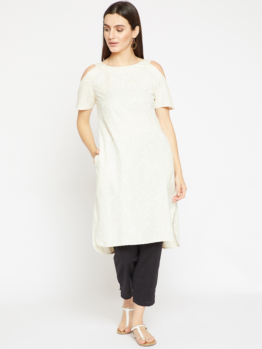 

RARE ROOTS Women Off-White Embroidered Straight Kurta