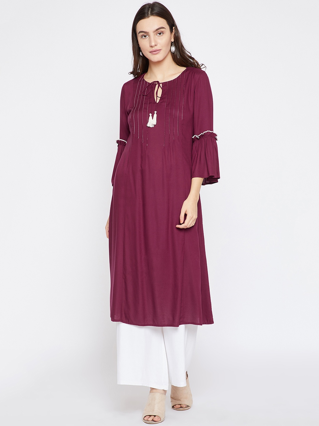 

RARE ROOTS Women Maroon Solid A-Line Kurta