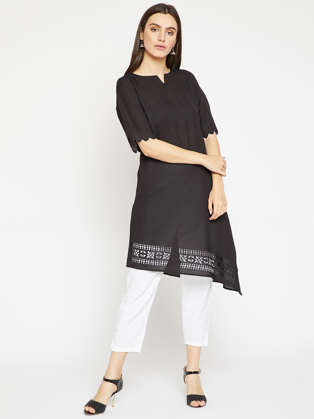 

RARE ROOTS Women Black Printed A-Line Kurta