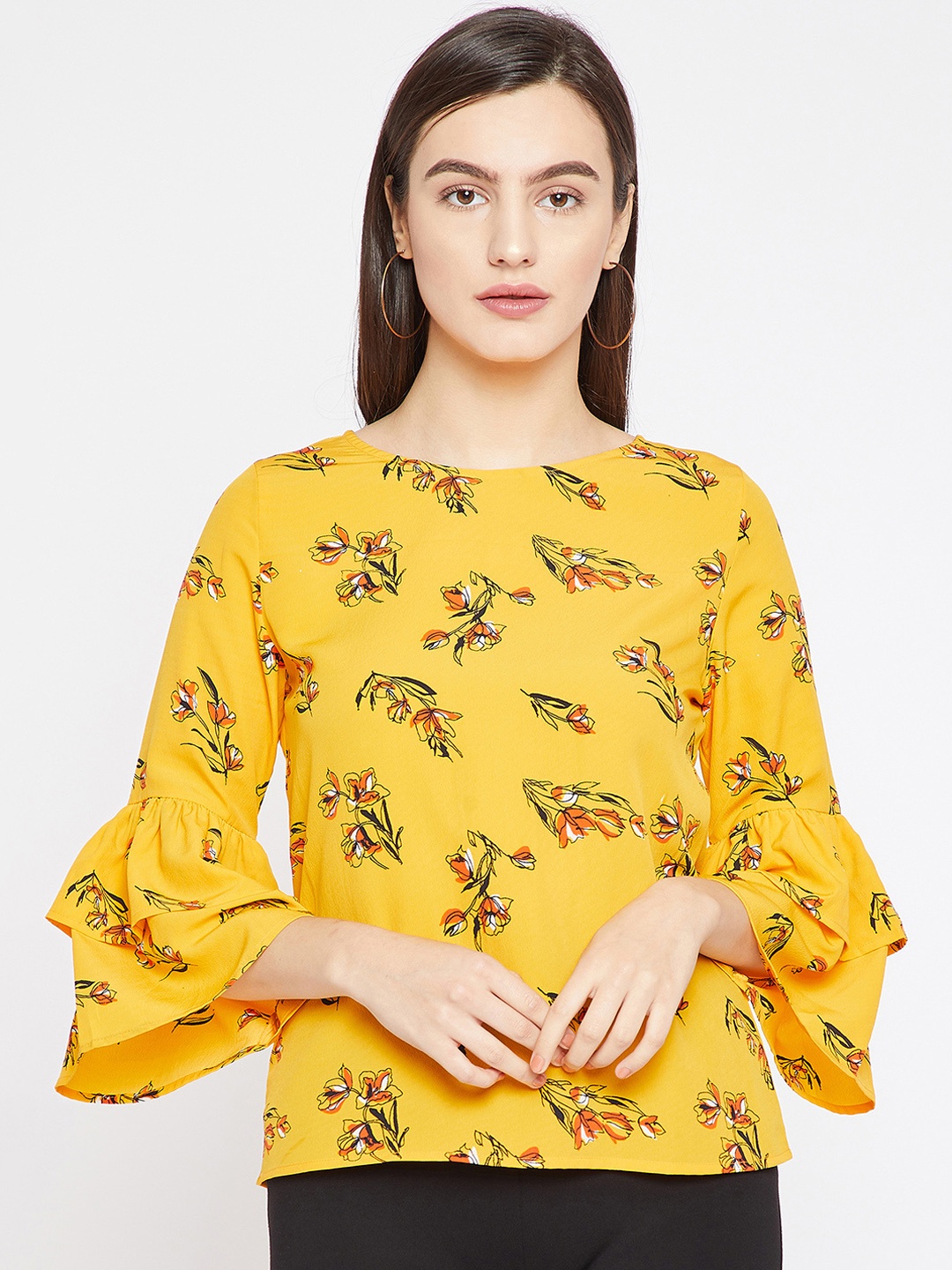 

RARE Women Yellow Floral Printed Top