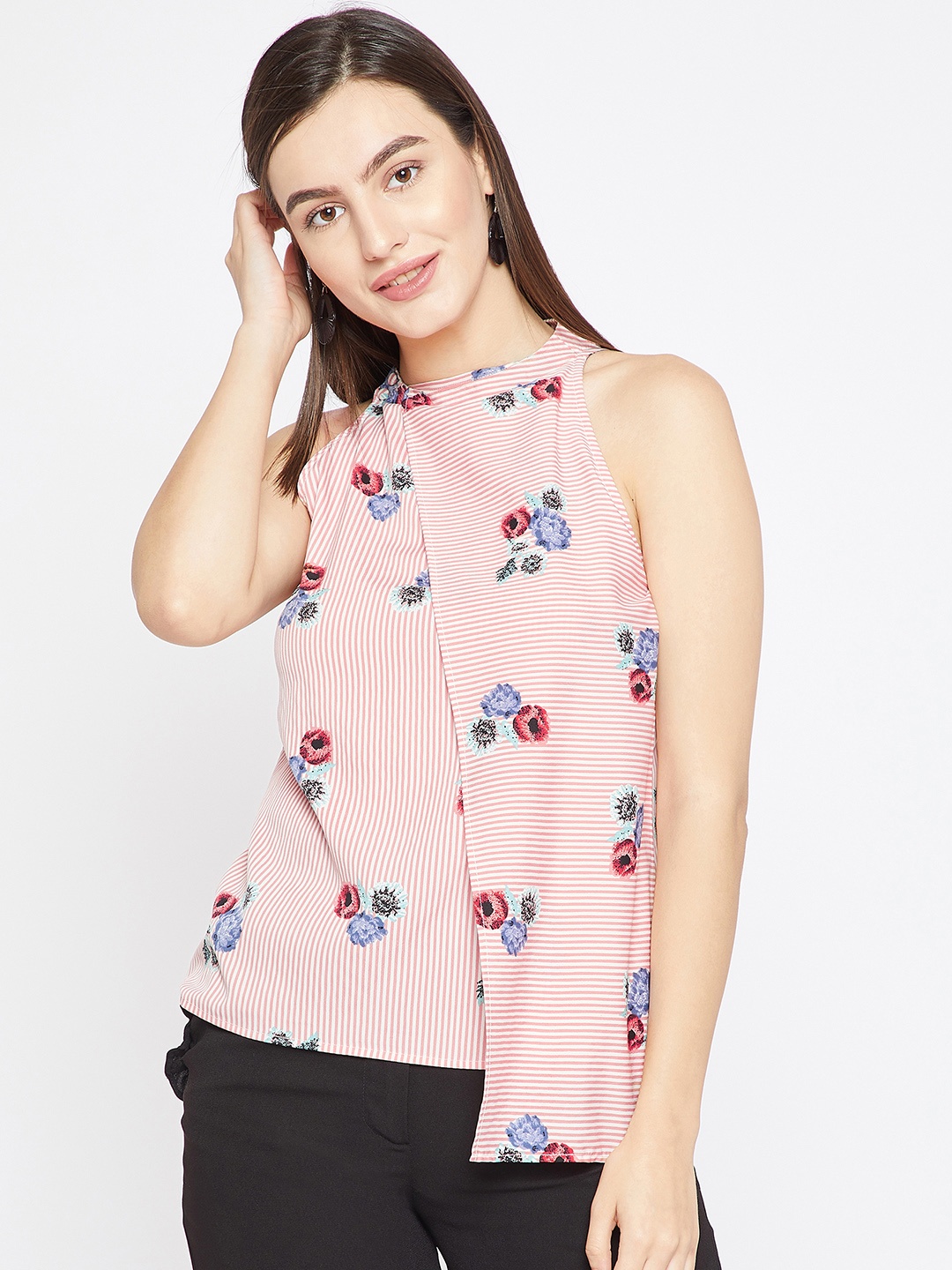 

RARE Women White & Pink Floral Print Layered Top