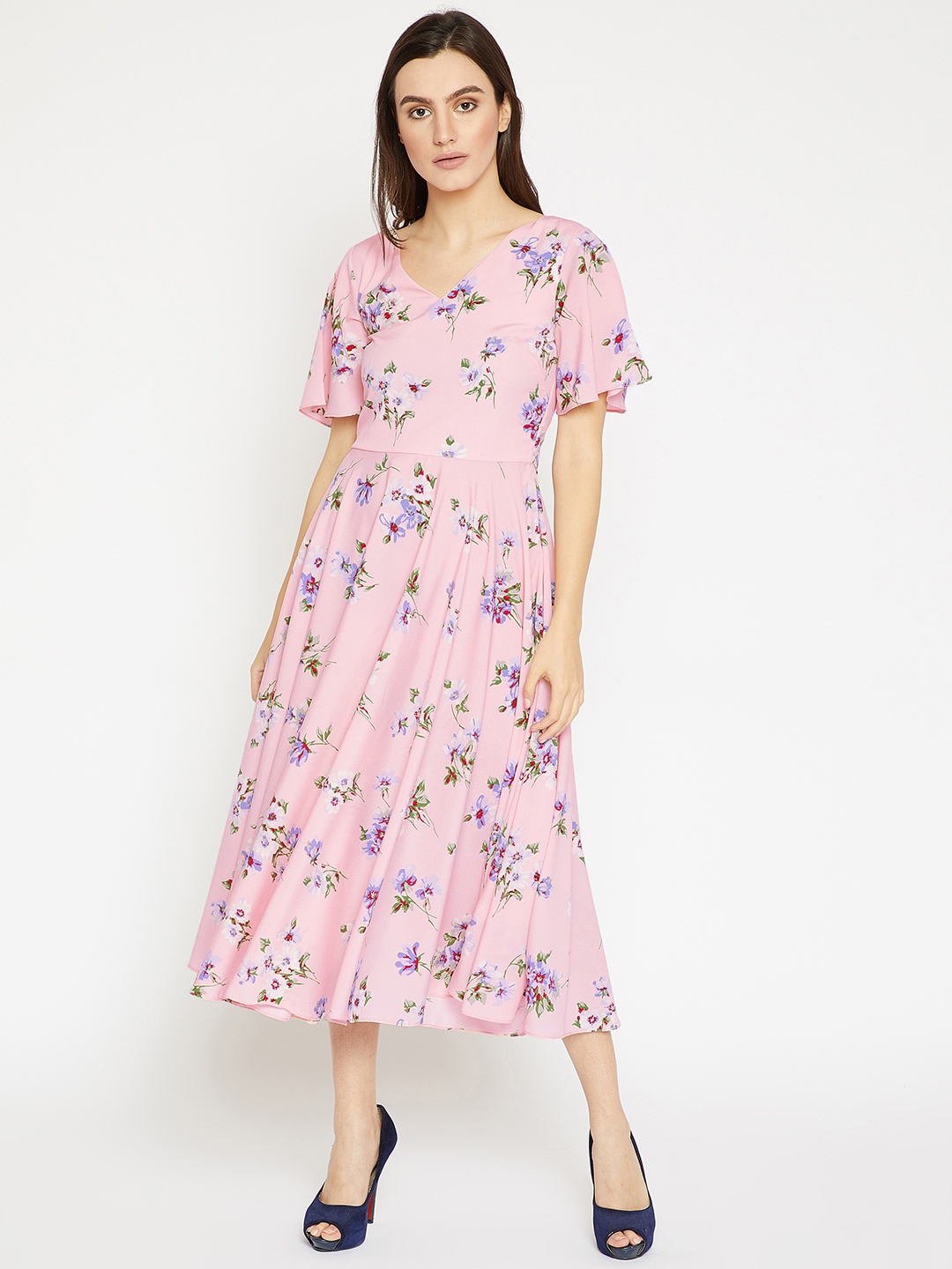

RARE Women Pink Printed Fit and Flare Dress