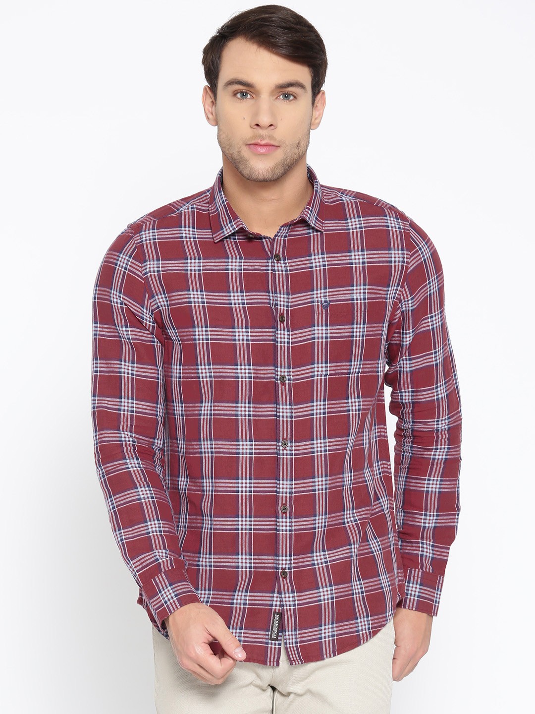 

Blackberrys Men Maroon & Blue Slim Fit Checked Casual Shirt