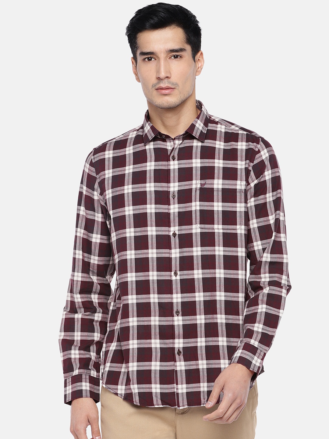 

Blackberrys Men Burgundy & Off-White Slim Fit Checked Casual Shirt