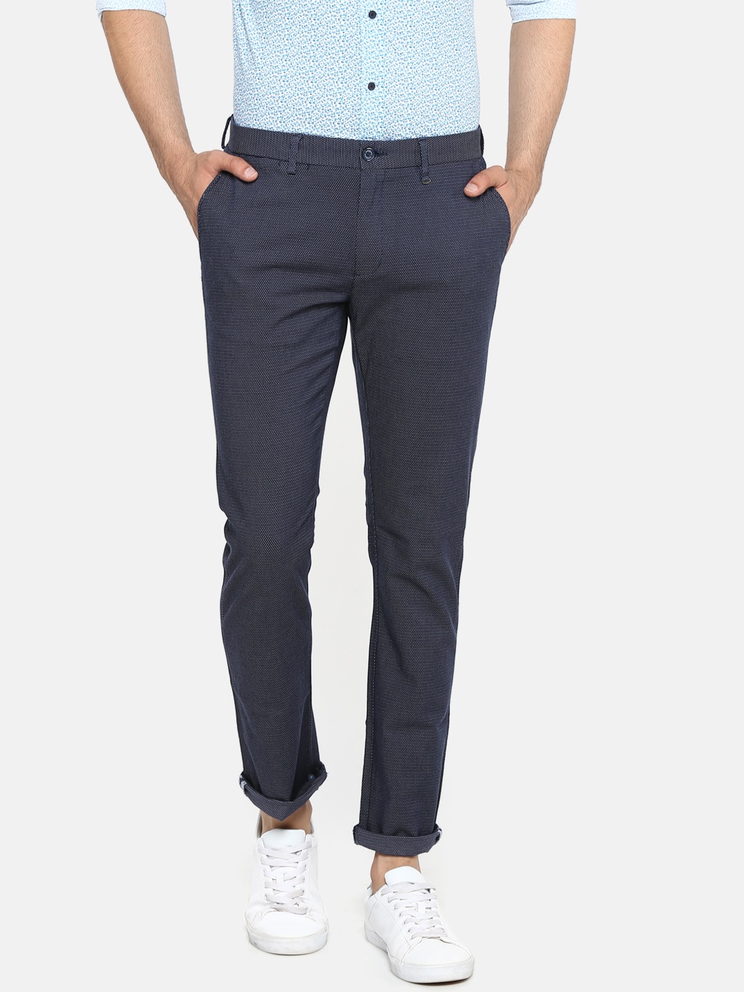 

Blackberrys Men Navy Blue B-95 Slim Fit Textured Trousers