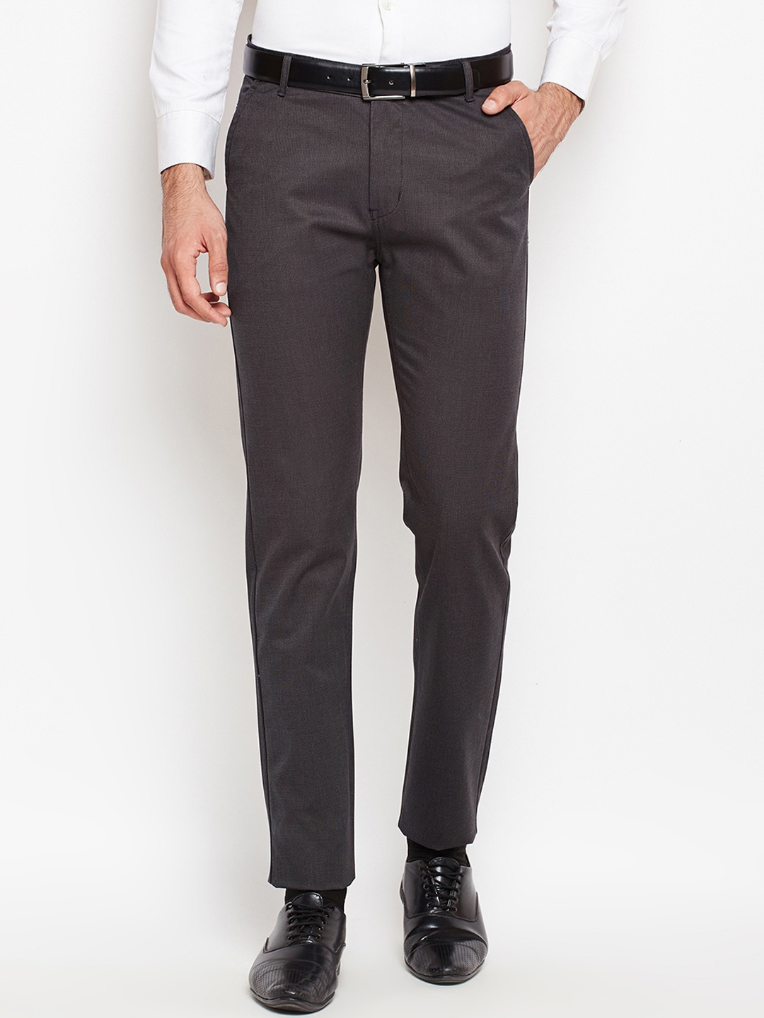 

Hancock Men Grey Slim Fit Self Design Formal Trousers