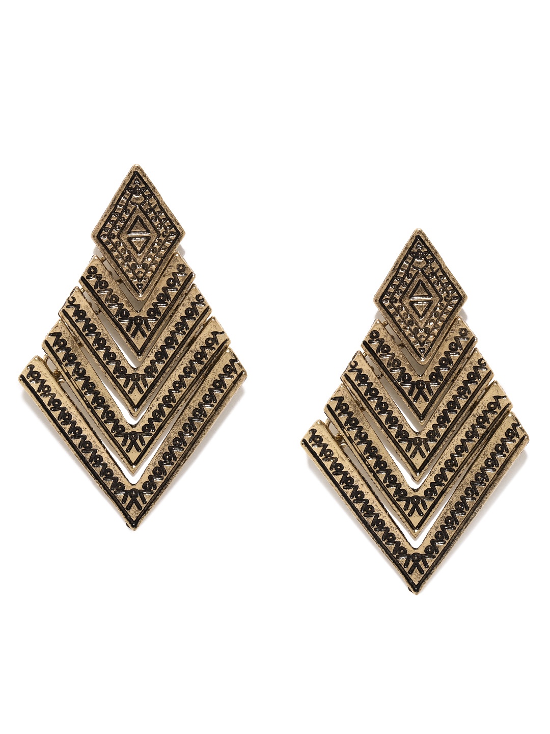 

justpeachy Gold-Toned & Black Contemporary Drop Earrings