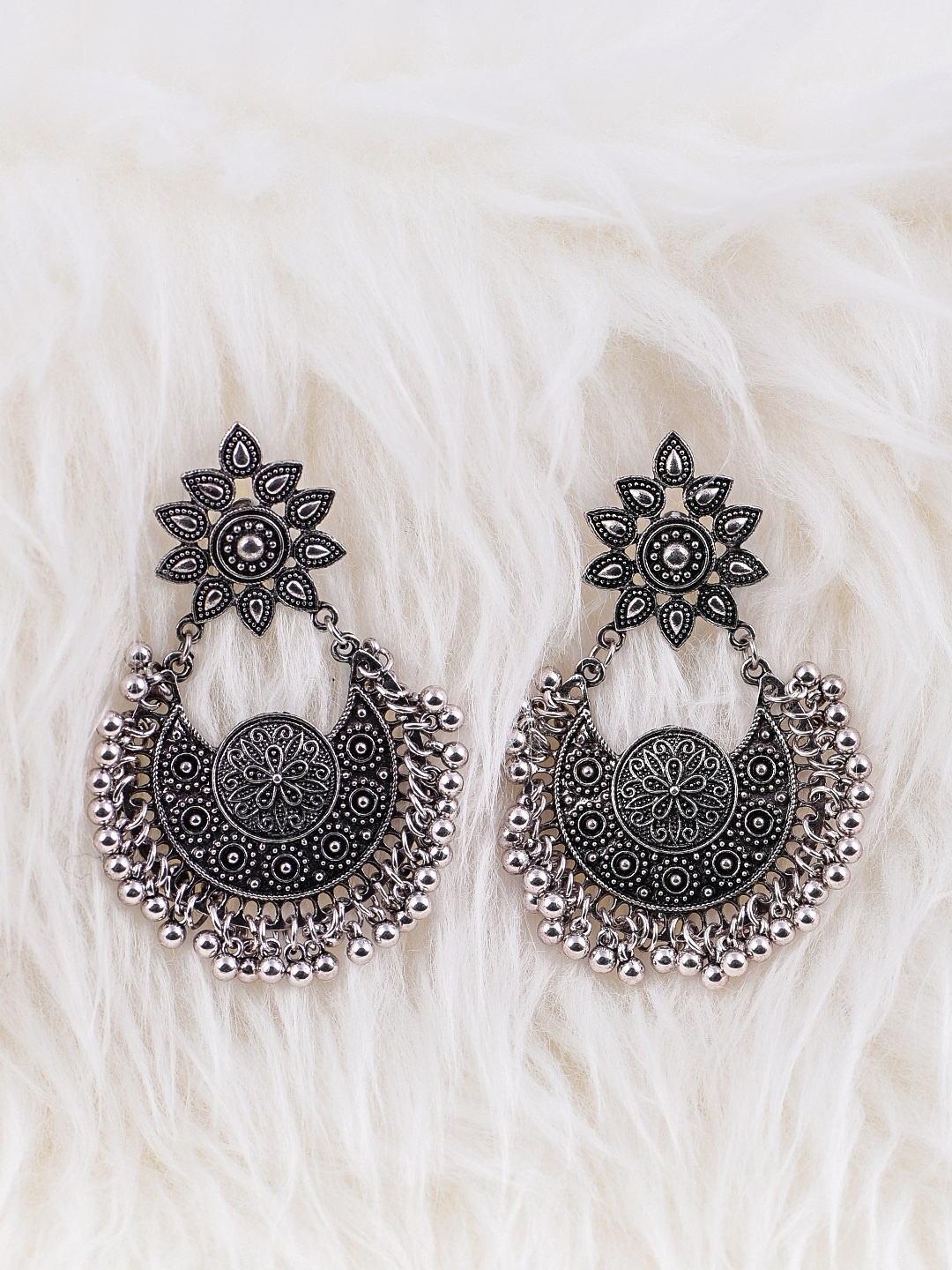 

justpeachy Silver-Toned Oxidised Classic Chandbalis