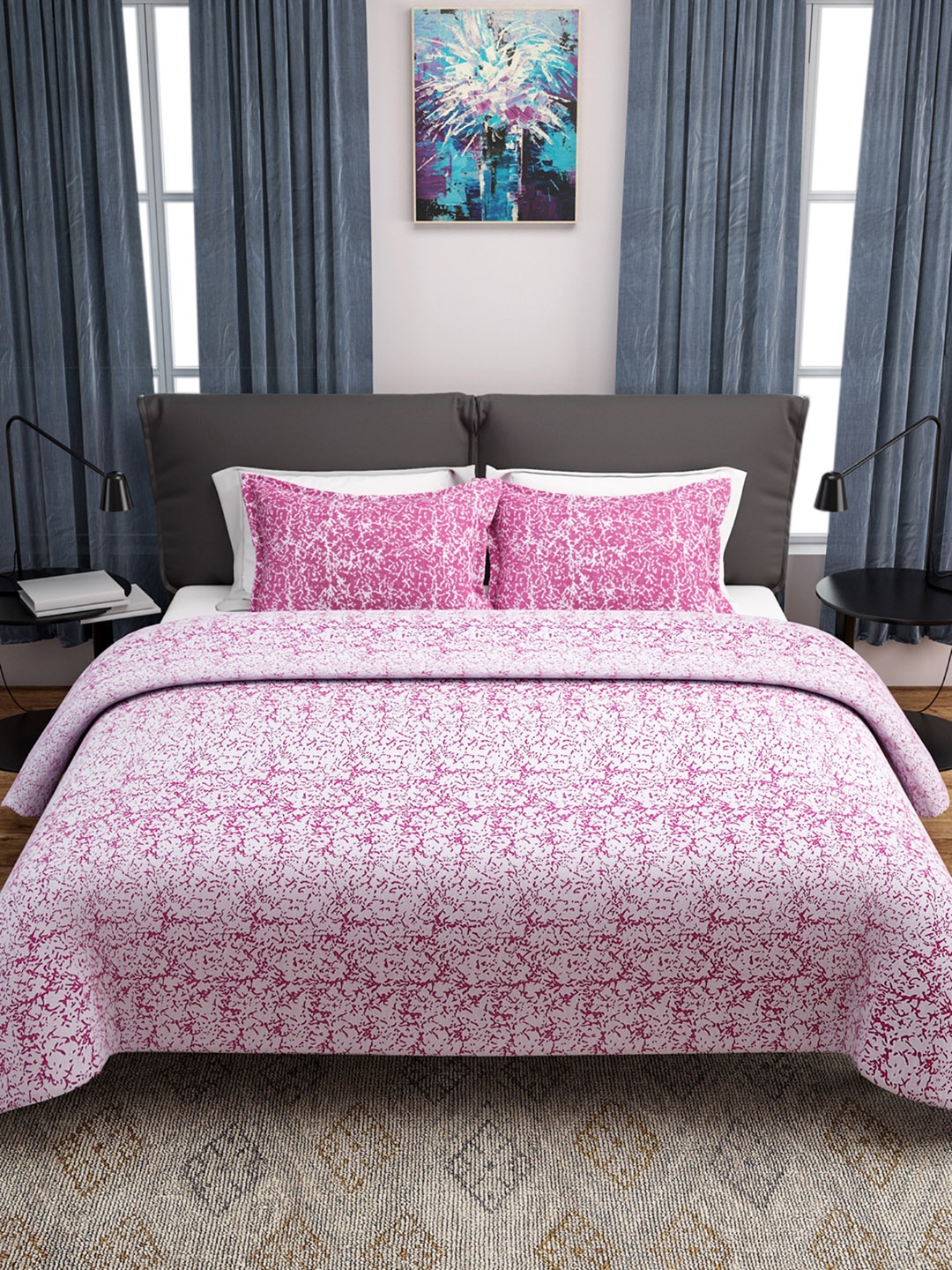 

ROMEE Pink Woven Design Polycotton Double Bed Cover with 2 Pillow Covers