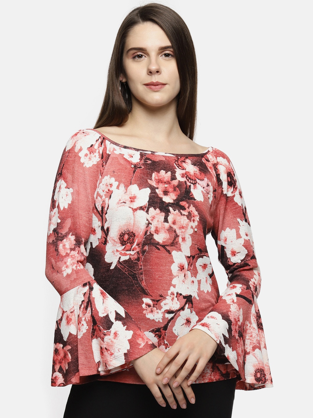 

Annabelle by Pantaloons Women Peach-Coloured Printed Top