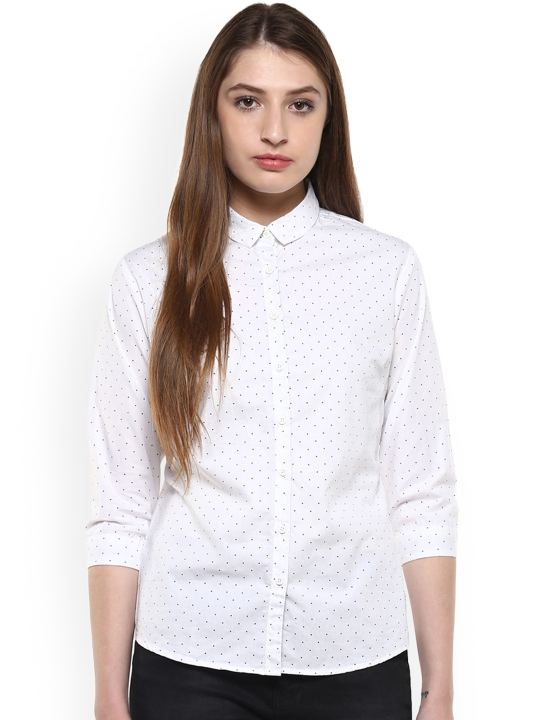 

Crimsoune Club Women White Slim Fit Printed Casual Shirt