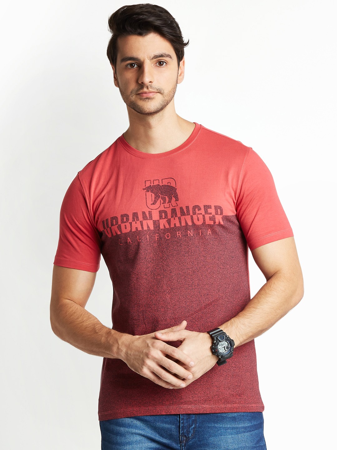 

Urban Ranger by pantaloons Men Maroon Printed Round Neck T-shirt