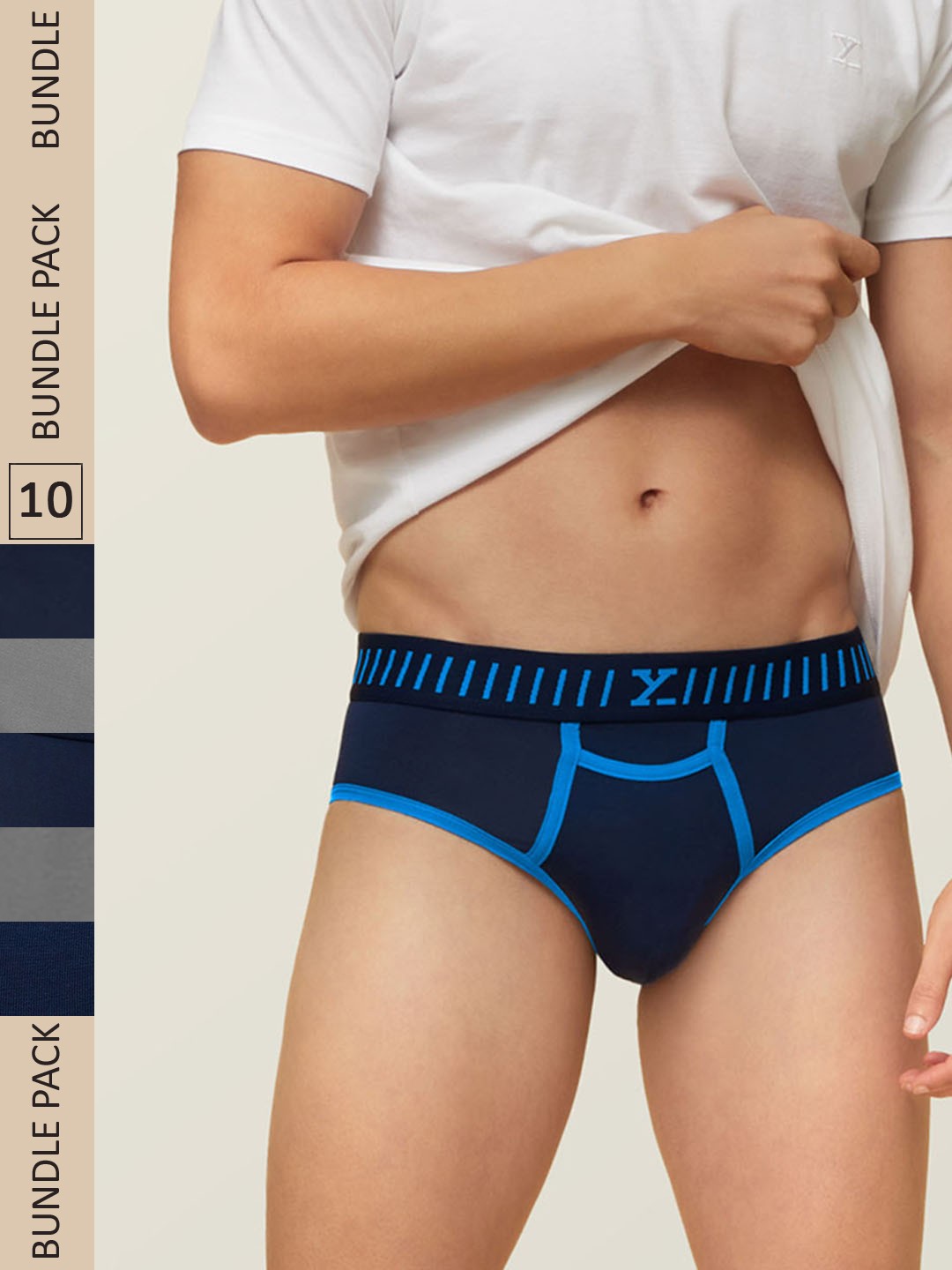 

XYXX Men IntelliSoft Antimicrobial Micro Modal Pack of 10 Vibe Briefs XYBRF10PCKN07, Navy blue