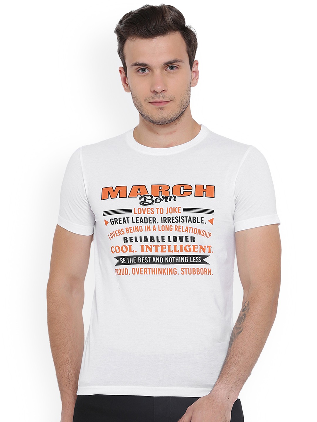 

Duke Men White Printed Round Neck T-shirt