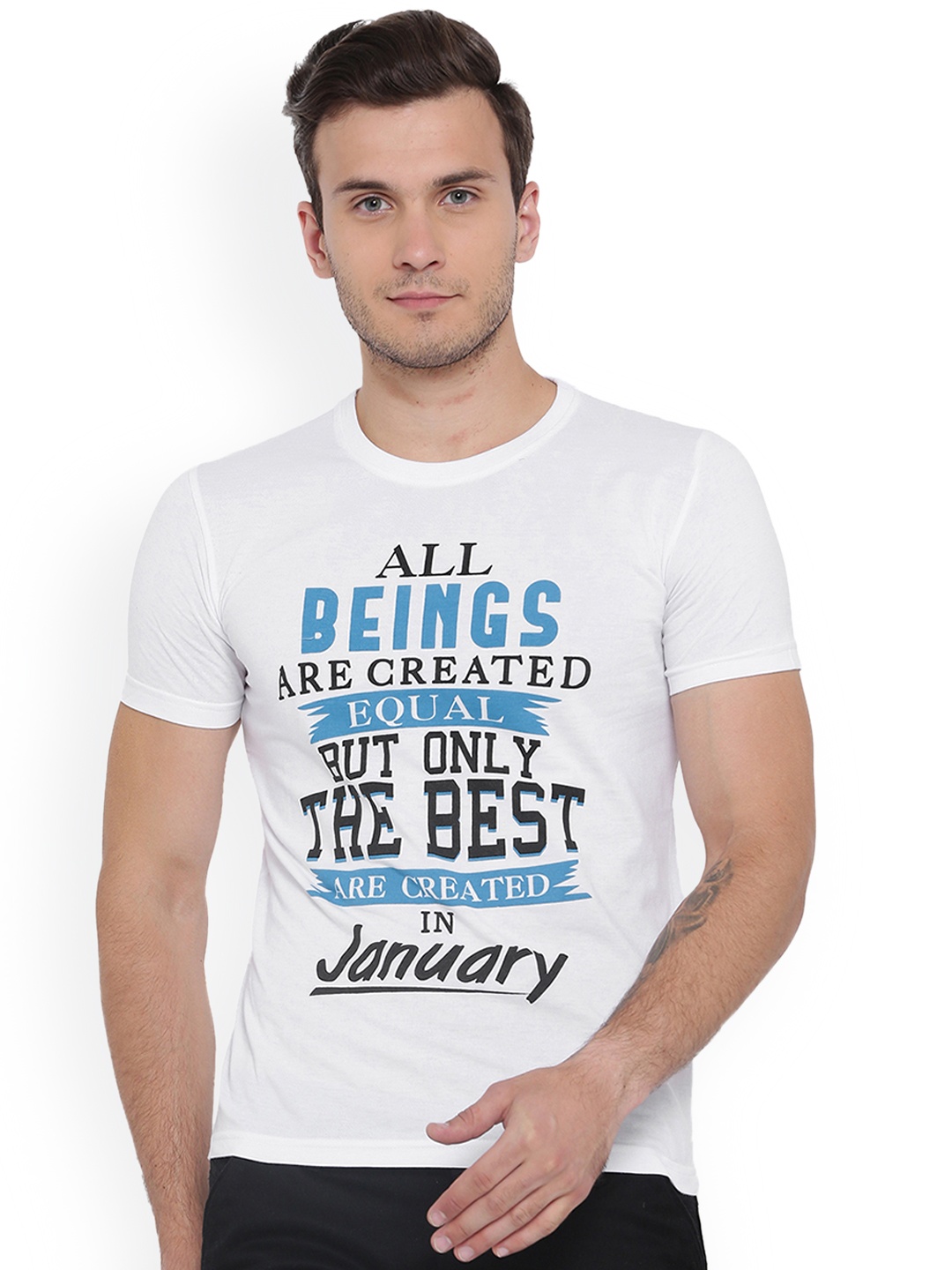 

Duke Men White Printed Round Neck T-shirt