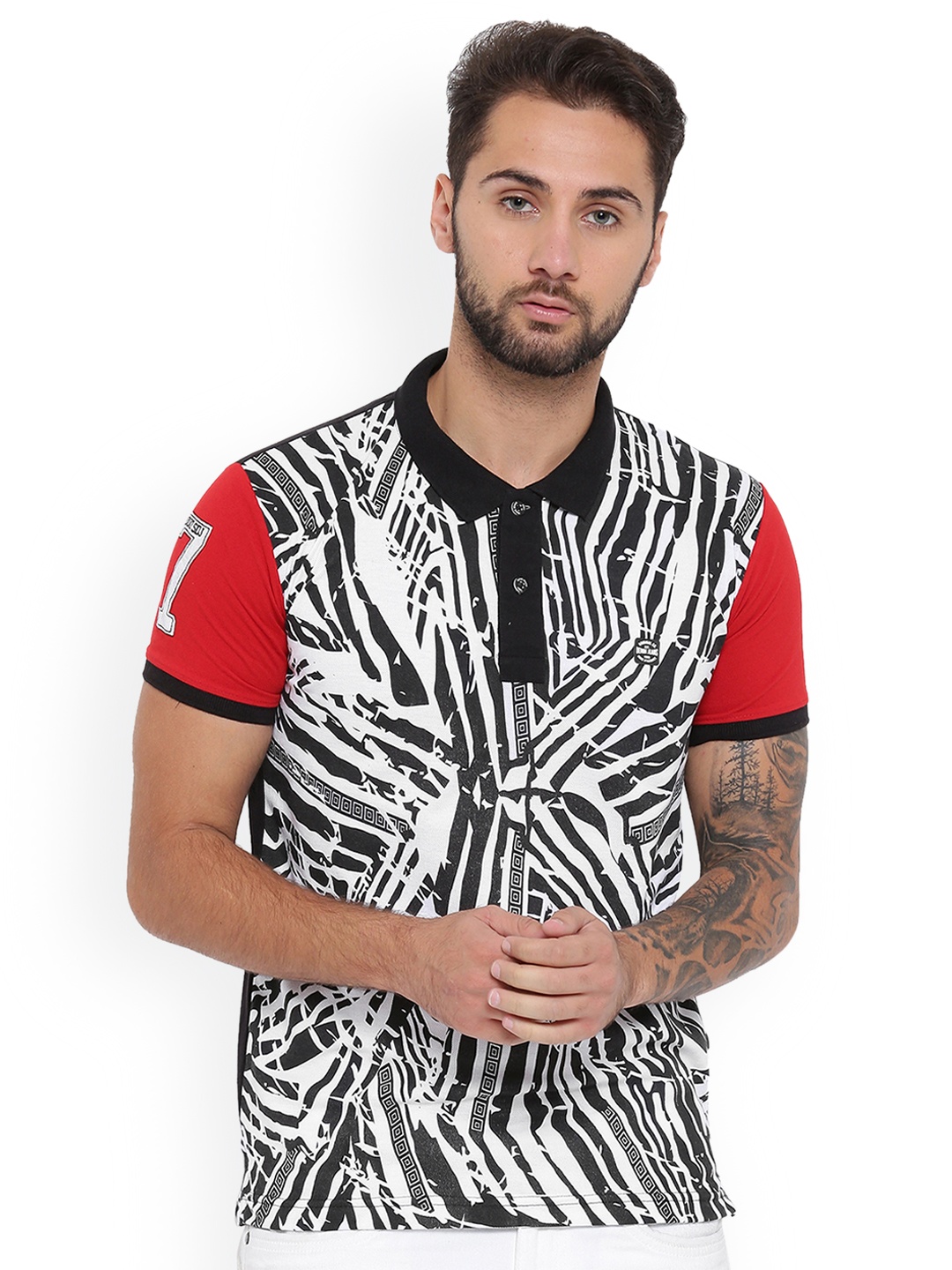 

Duke Men White Printed Polo Collar T-shirt