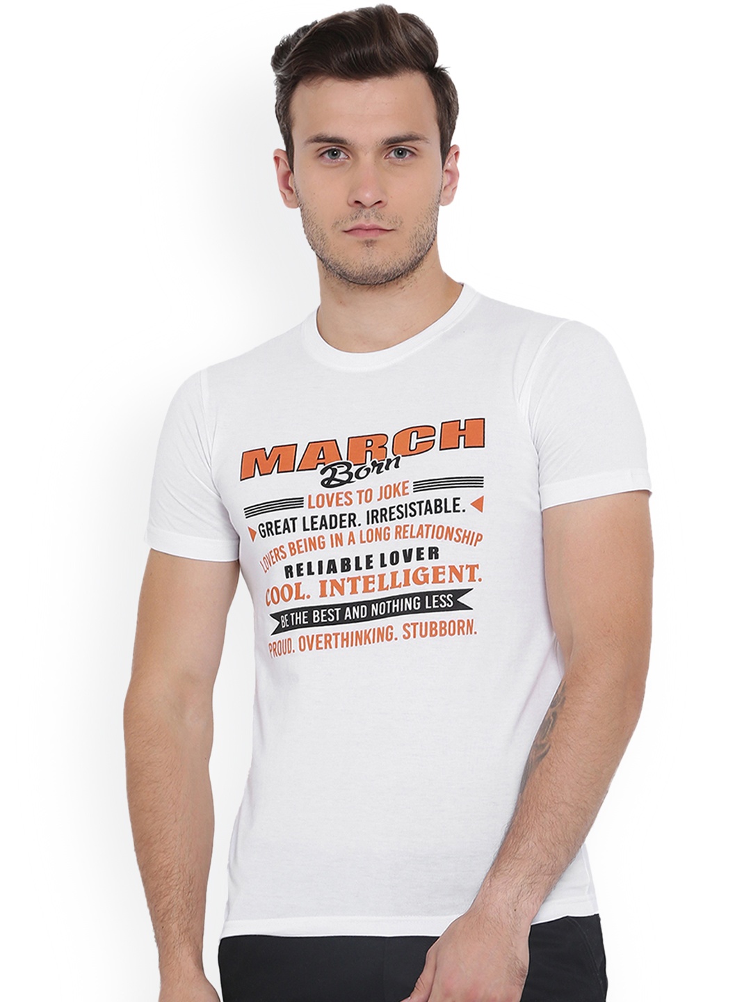 

Duke Men White Printed Round Neck T-shirt