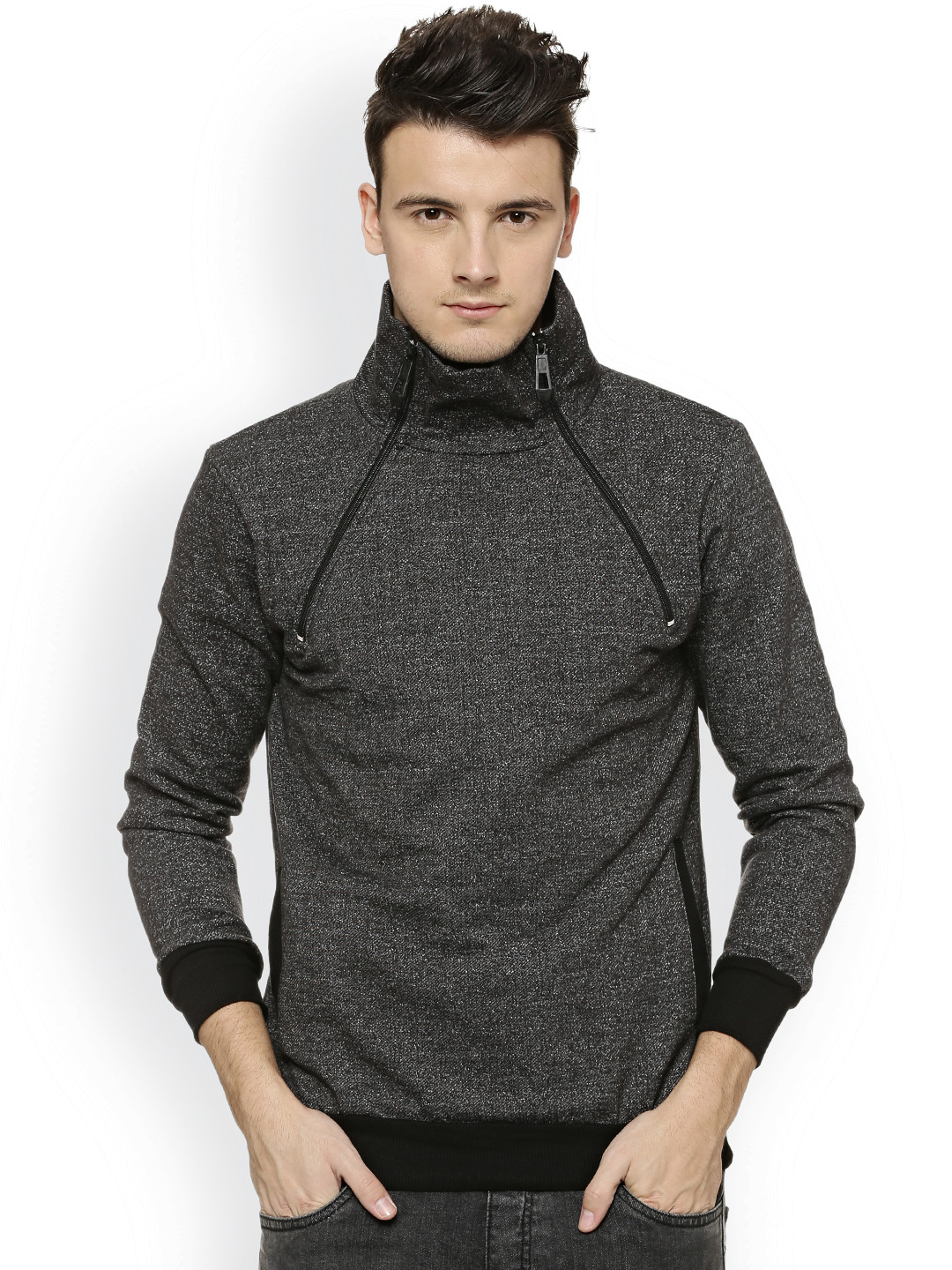 

Campus Sutra Men Charcoal Grey Solid Sweatshirt