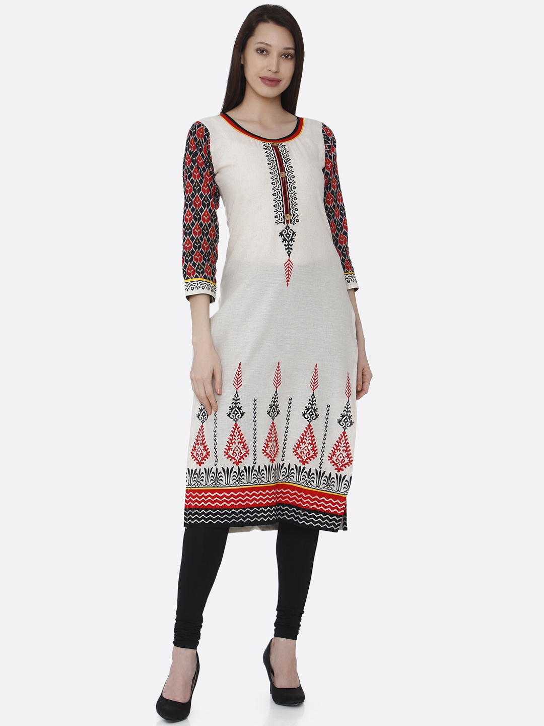 

RAISIN Women Off-White & Multicoloured Printed Straight Kurta