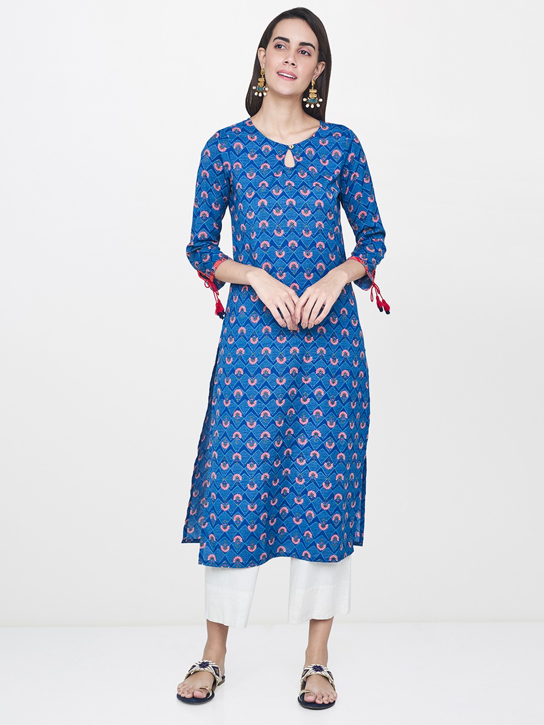

Global Desi Women Blue Printed Straight Kurta