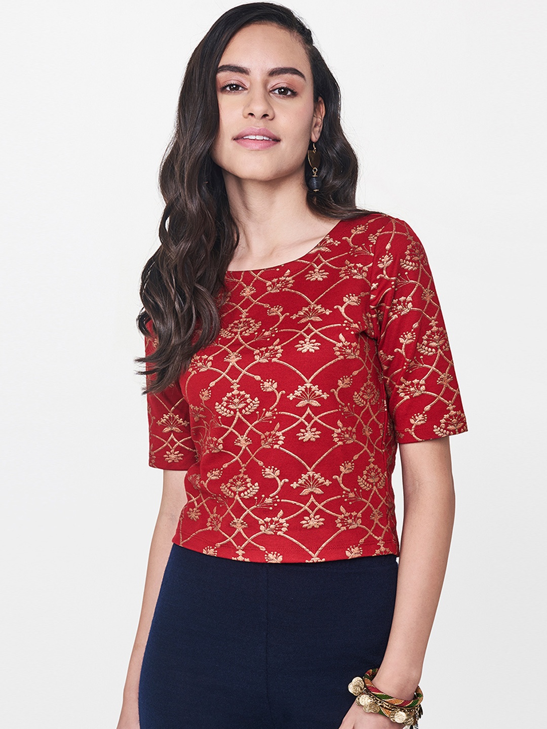 

Global Desi Women Red Printed Top