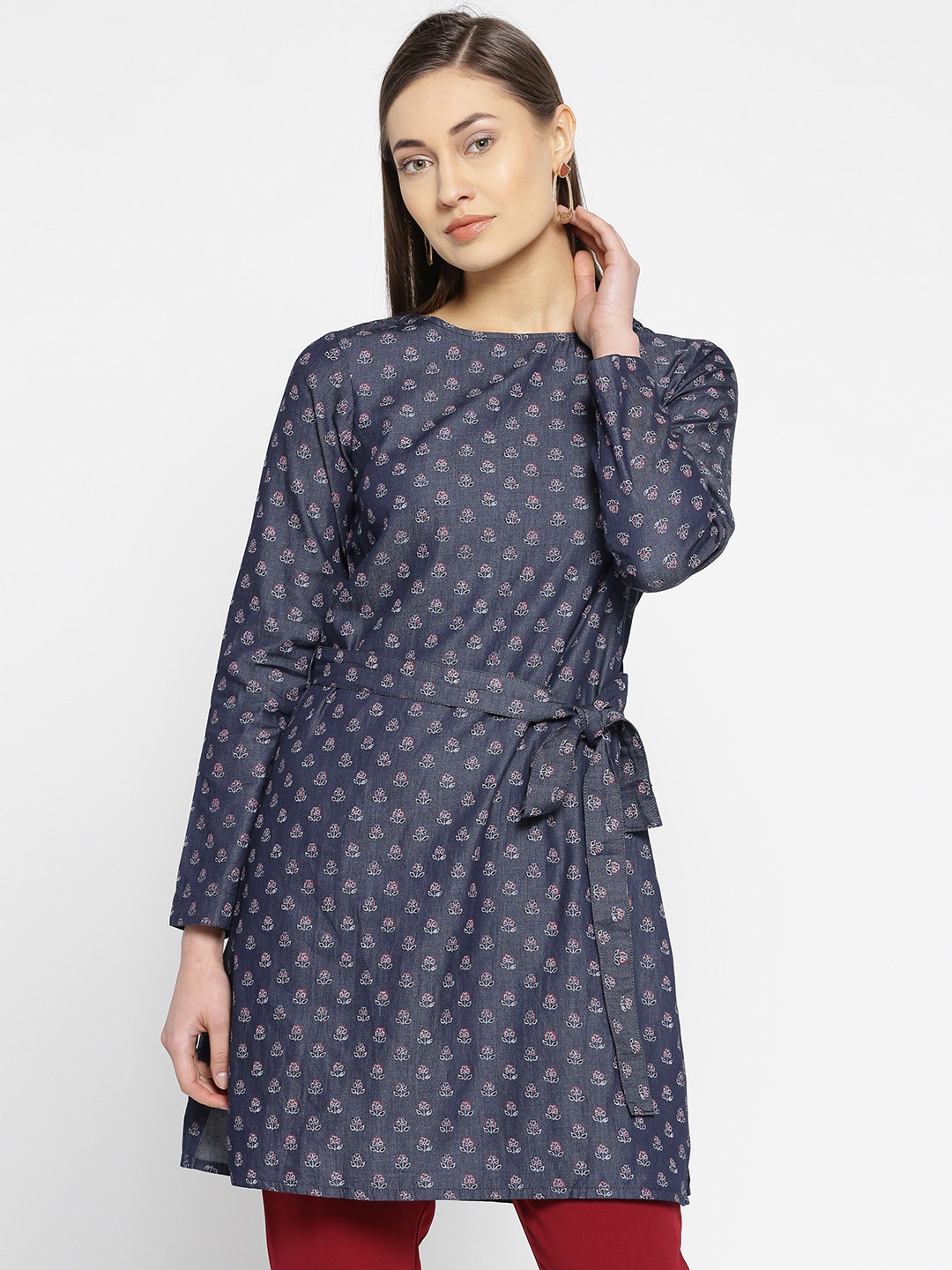 

Global Desi Navy Blue Printed Tunic