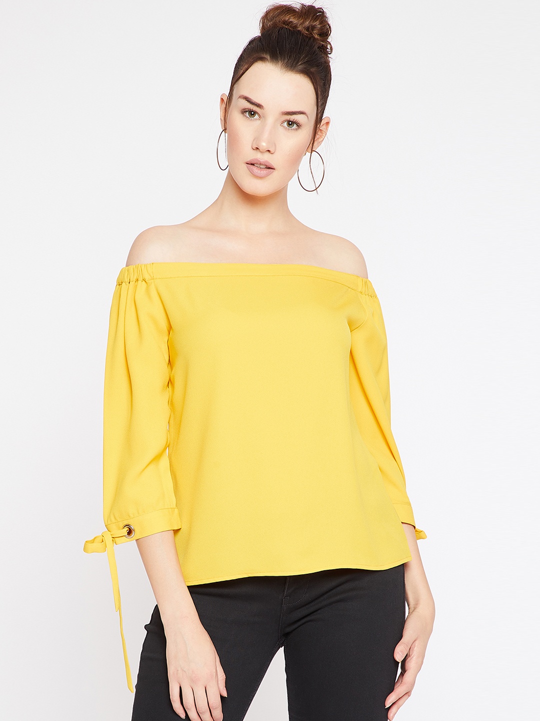 

Marie Claire Women Mustard Solid Bardot Top