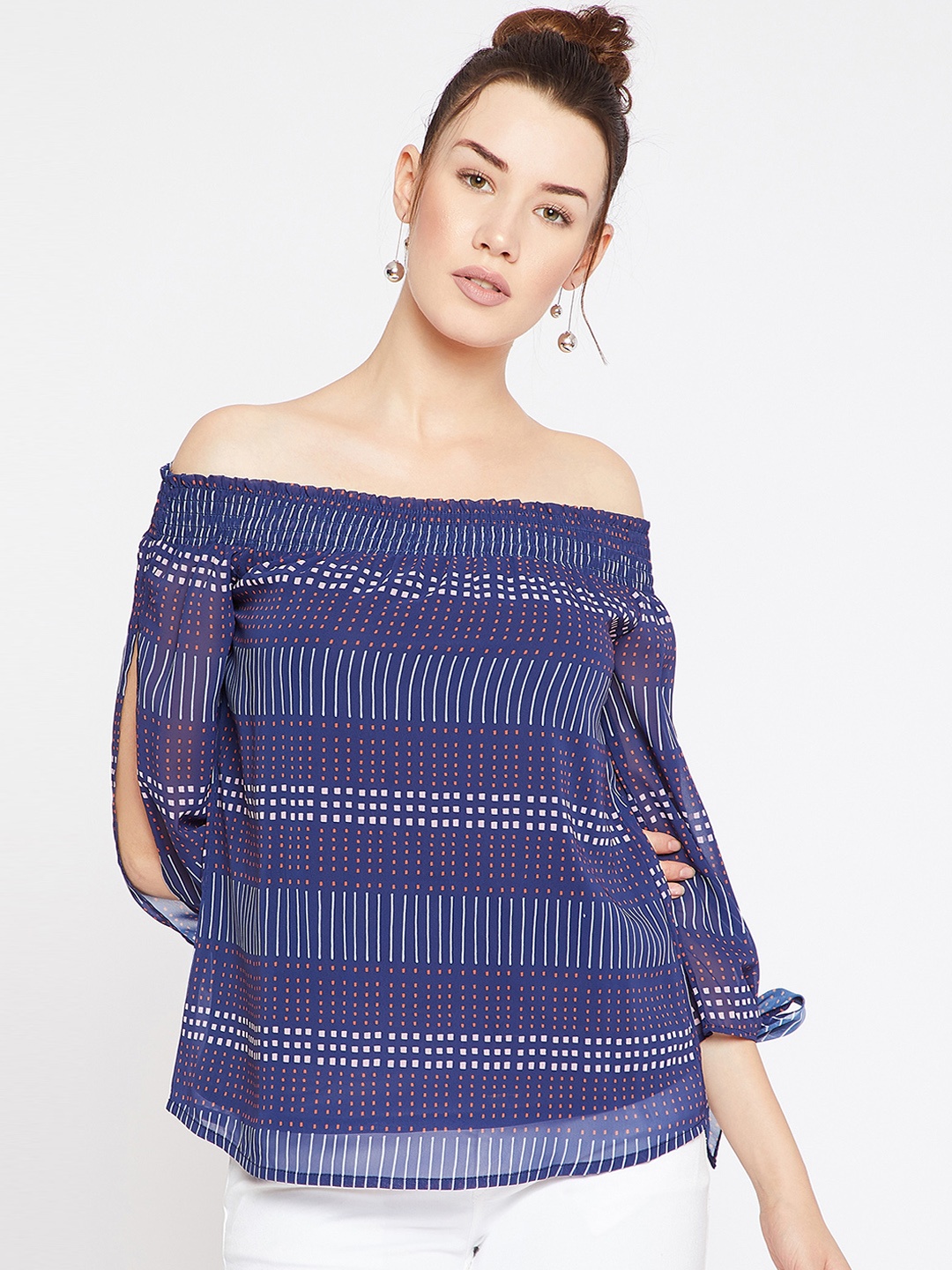 

Marie Claire Women Blue Printed Bardot Top