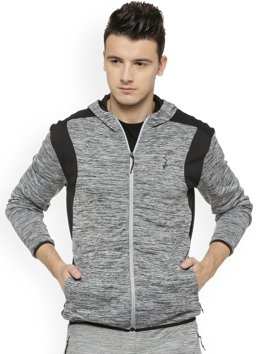 

Campus Sutra Men Grey Self Design Lightweight Sporty Jacket