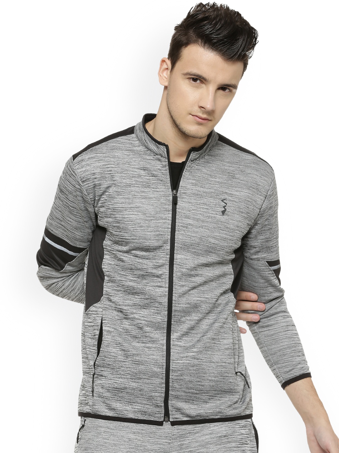 

Campus Sutra Men Grey Self Design Lightweight Sporty Jacket