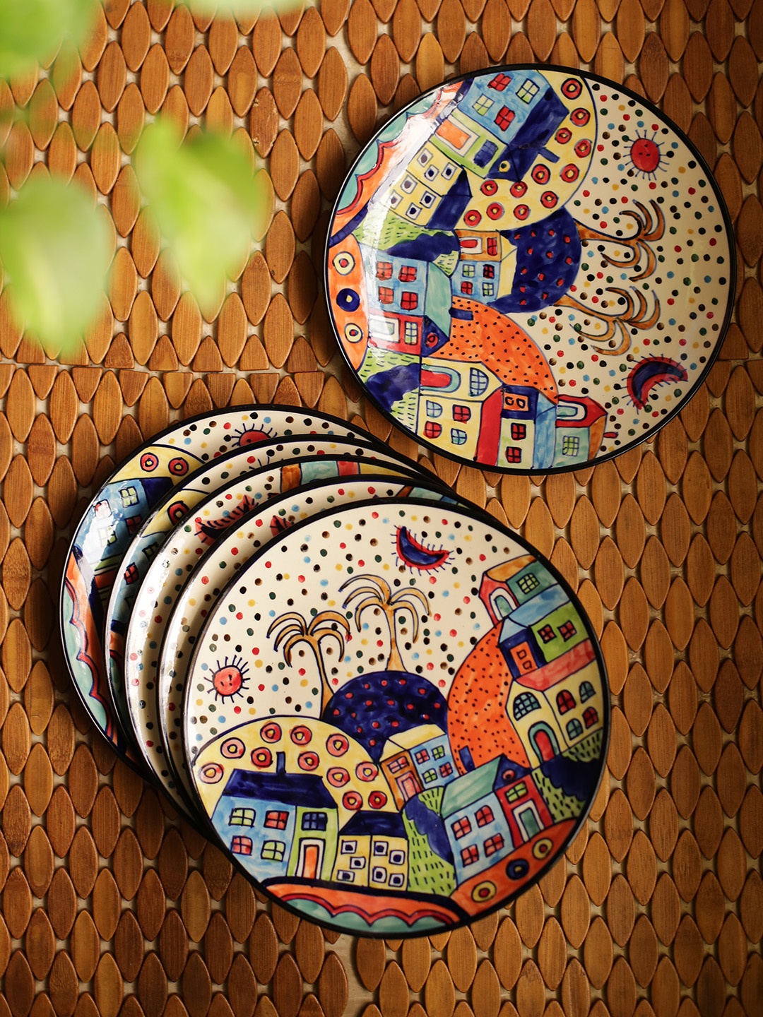 

ExclusiveLane Set of 6 Handpainted Ceramic Dinner Plates, Multi