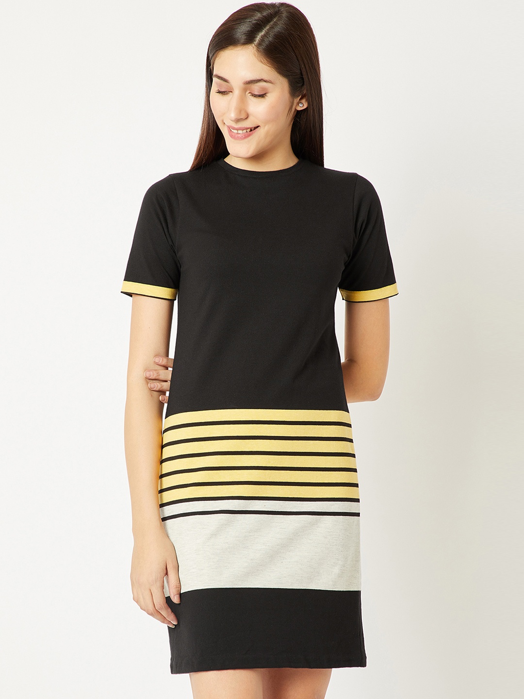 

Miss Chase Women Black Striped T-shirt Dress