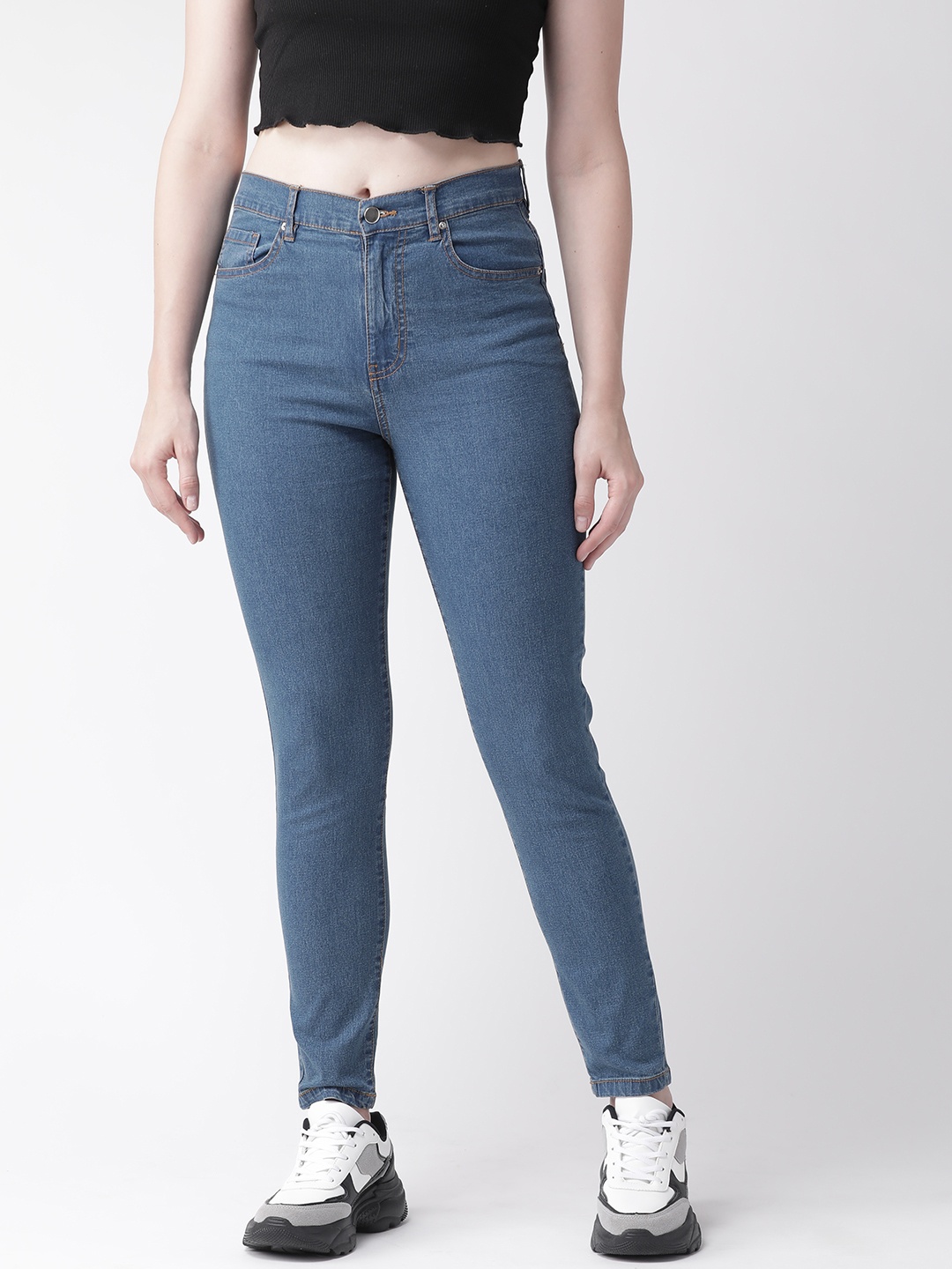 

FOREVER 21 Women Blue Regular Fit Mid-Rise Clean Look Stretchable Jeans