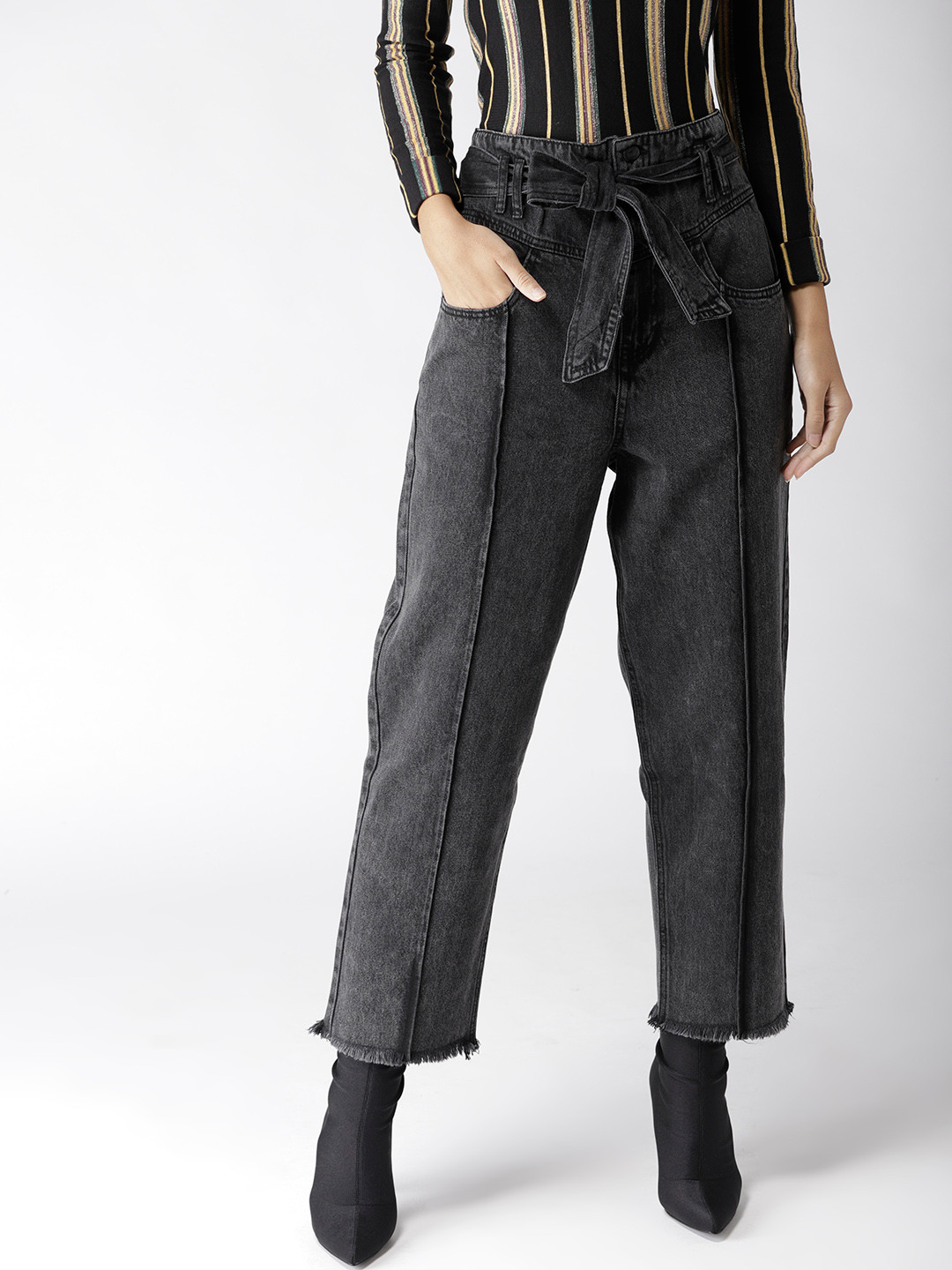 

FOREVER 21 Women Charcoal Grey Regular Fit Mid-Rise Clean Look Jeans