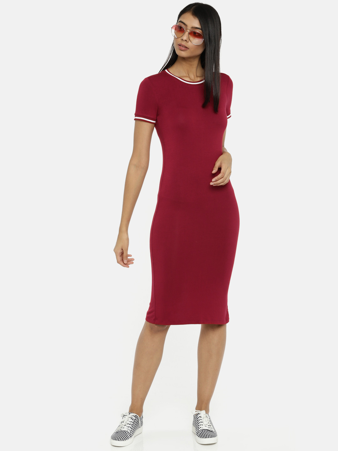 

FOREVER 21 Women Maroon Solid Bodycon Dress