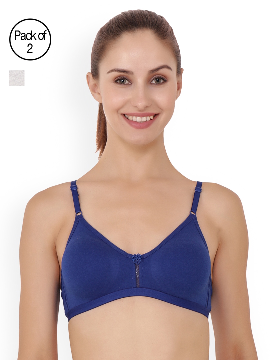 

Floret Pack of 2 Blue & Off-White Solid Non-Wired Non Padded T-shirt Bra