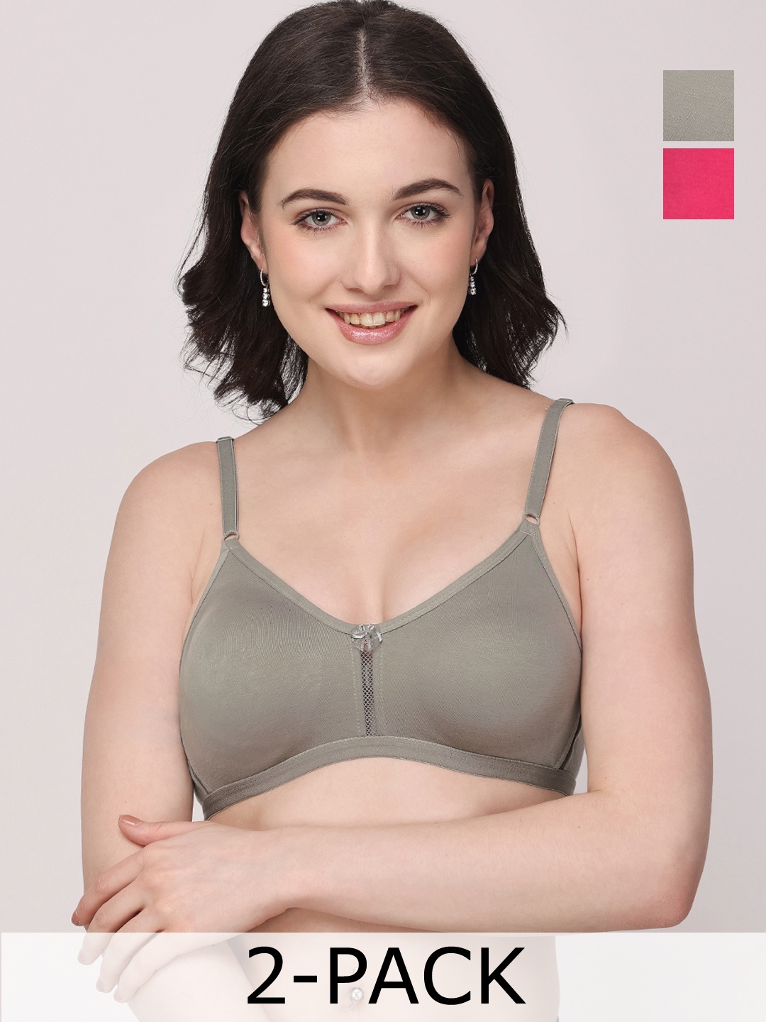 

Floret Magenta & Grey Solid Non-Wired Non Padded T-shirt Bras