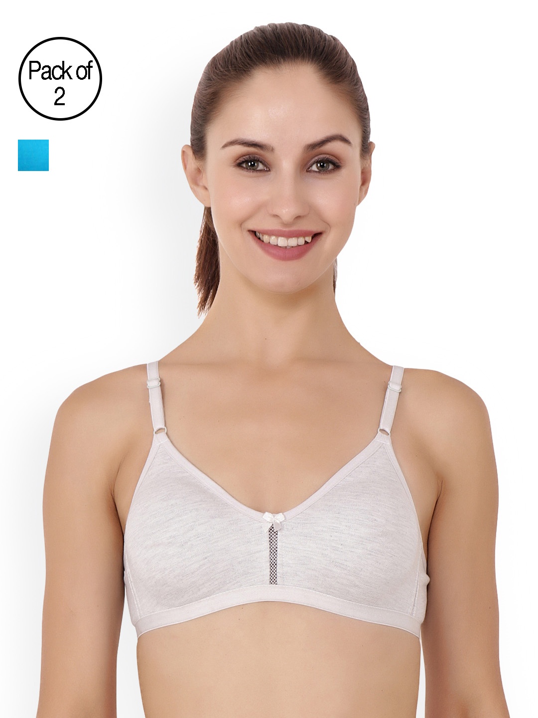 

Floret Pack of 2 Grey & Turquoise Blue Solid Non-Wired Non Padded T-shirt Bra