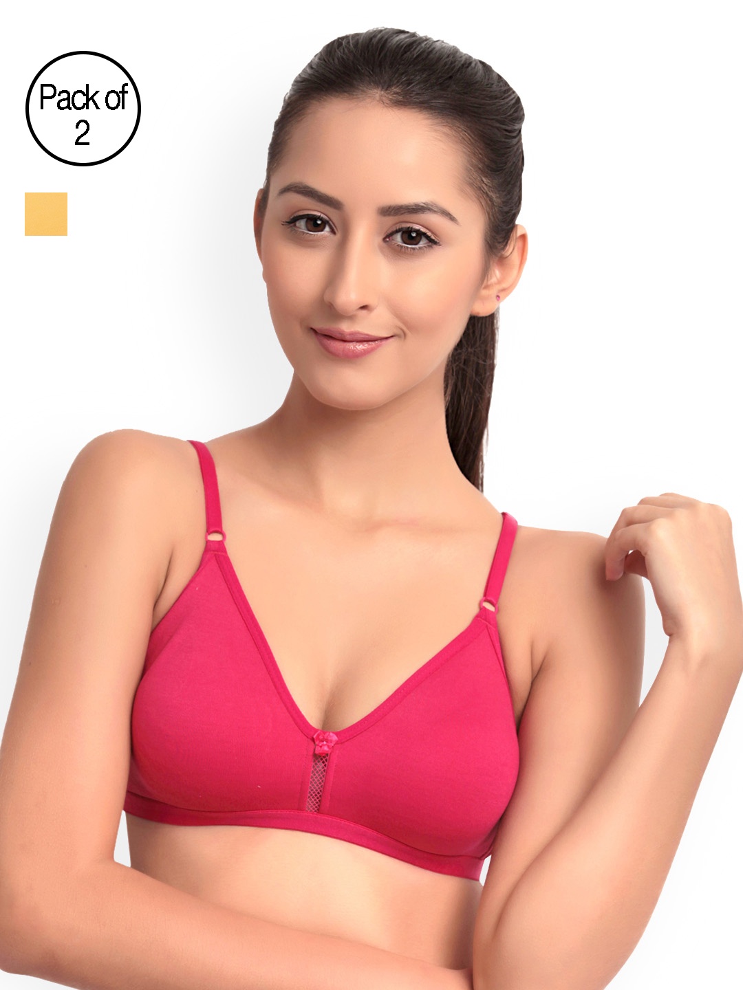 

Floret Mustard & Magenta Solid Non-Wired Non Padded T-shirt Bras
