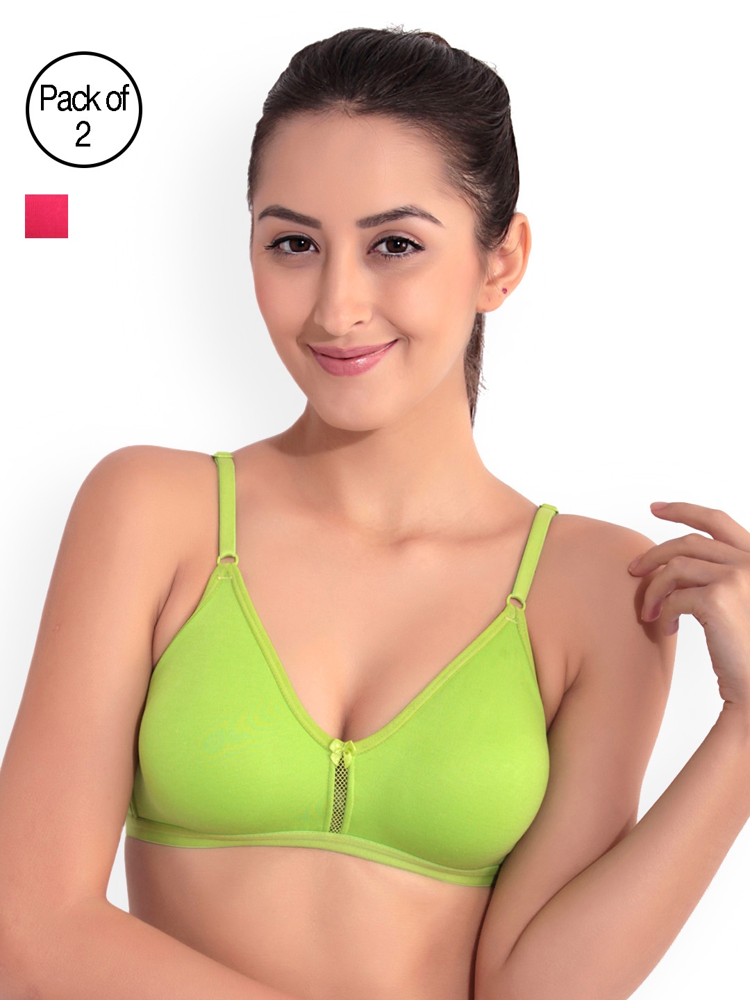 

Floret Magenta & Lime Green Solid Non-Wired Non Padded T-shirt Bras