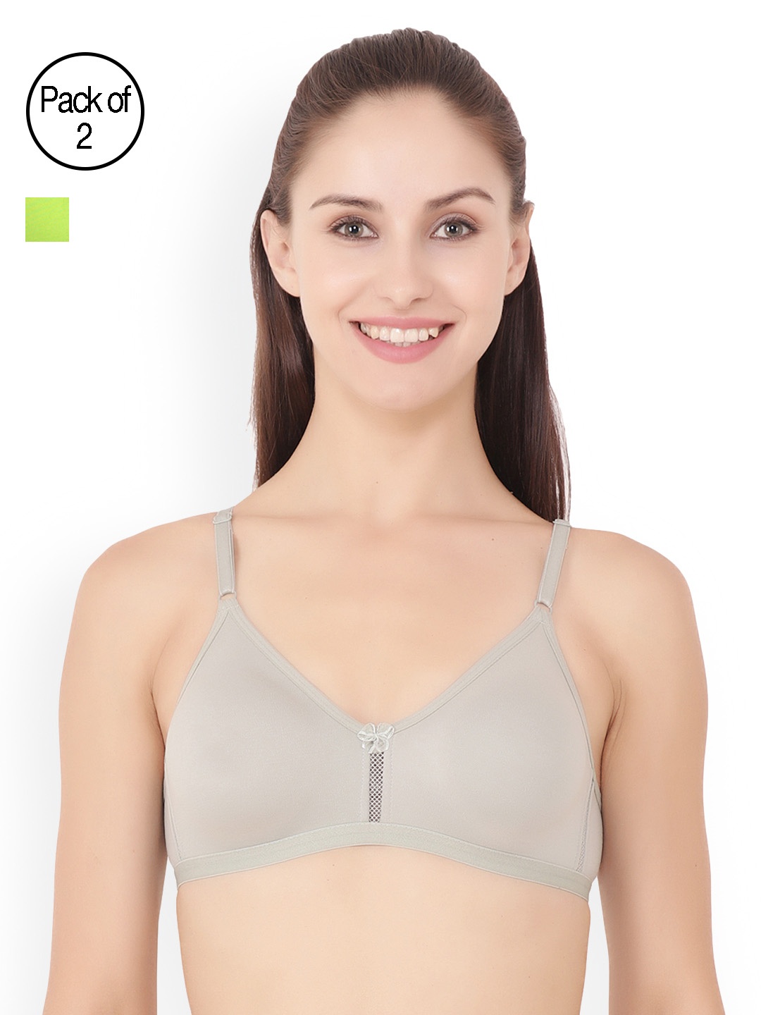 

Floret Pack of 2 Lime Green & Grey Solid Non-Wired Non Padded T-shirt Bras