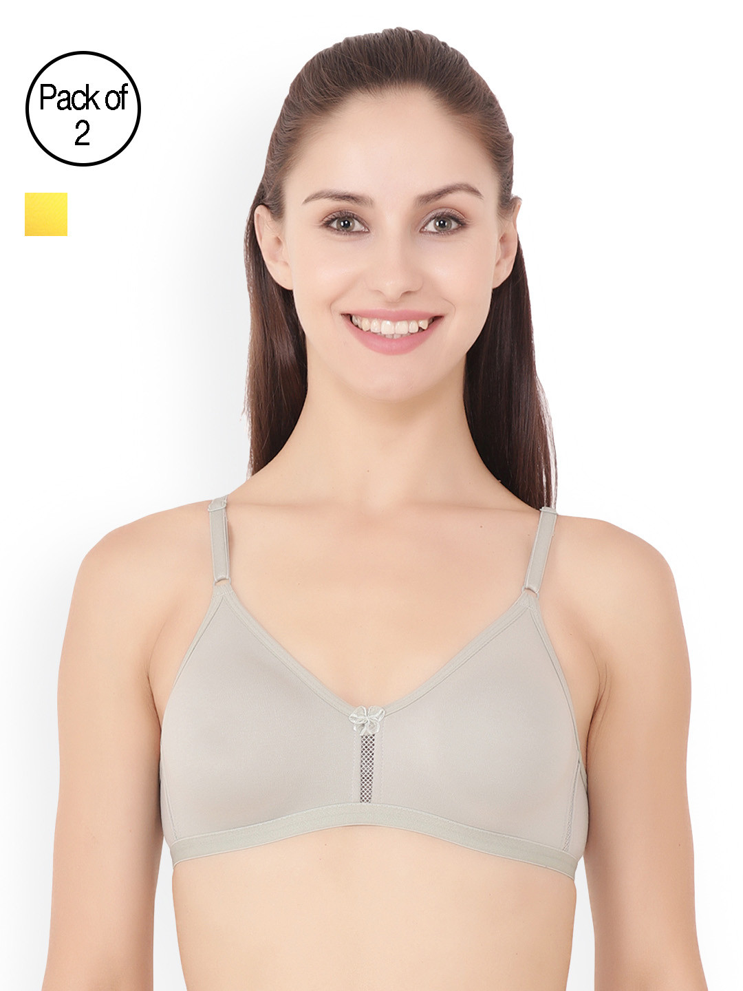 

Floret Pack of 2 Grey & Yellow Solid Non-Wired Non Padded T-shirt Bras
