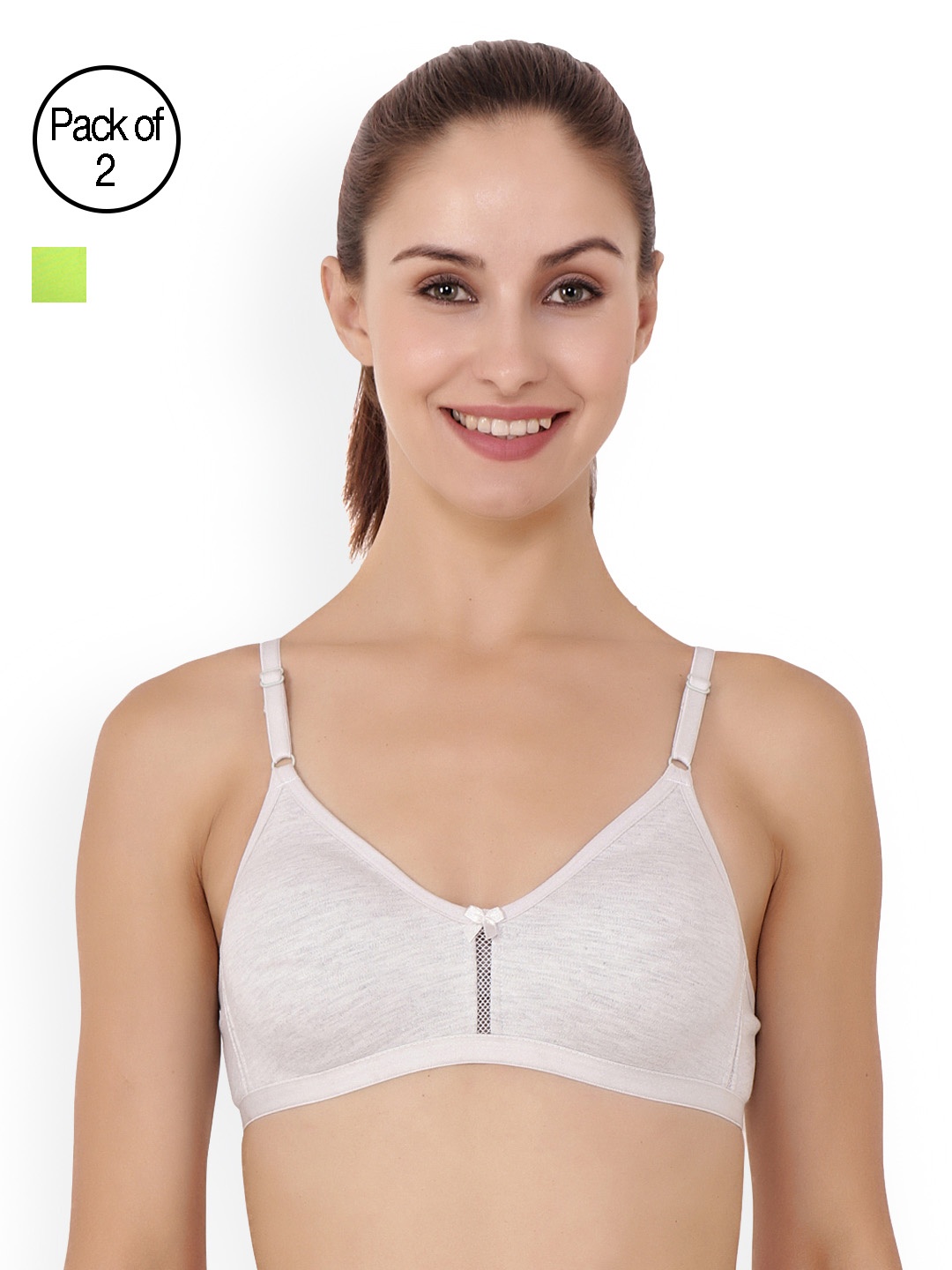 

Floret Pack of 2 Lime Green & Grey Melange Solid Non-Wired Non Padded T-shirt Bras