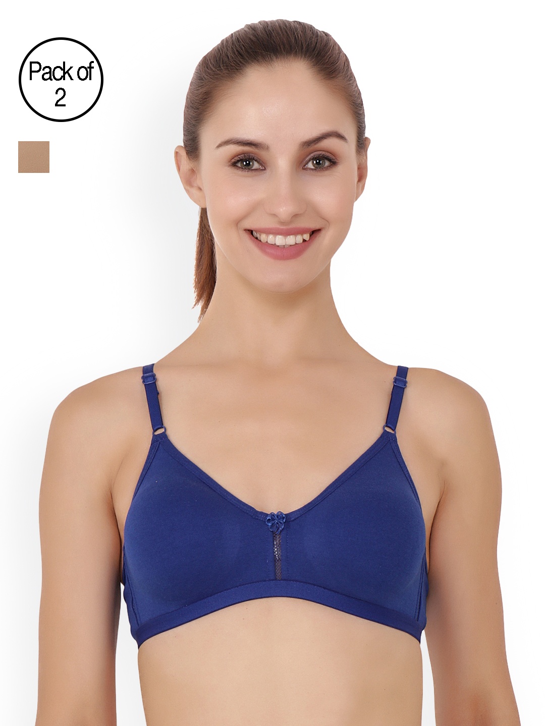 

Floret Blue & Nude-Coloured Non-Wired Non Padded T-shirt Bra